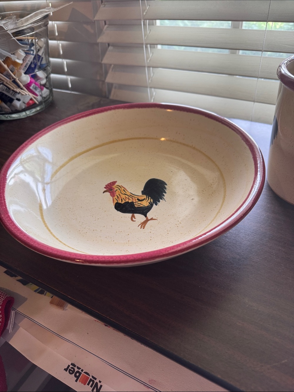 Blue Sky Stoneware Rooster Bowl and Utensil Holder
